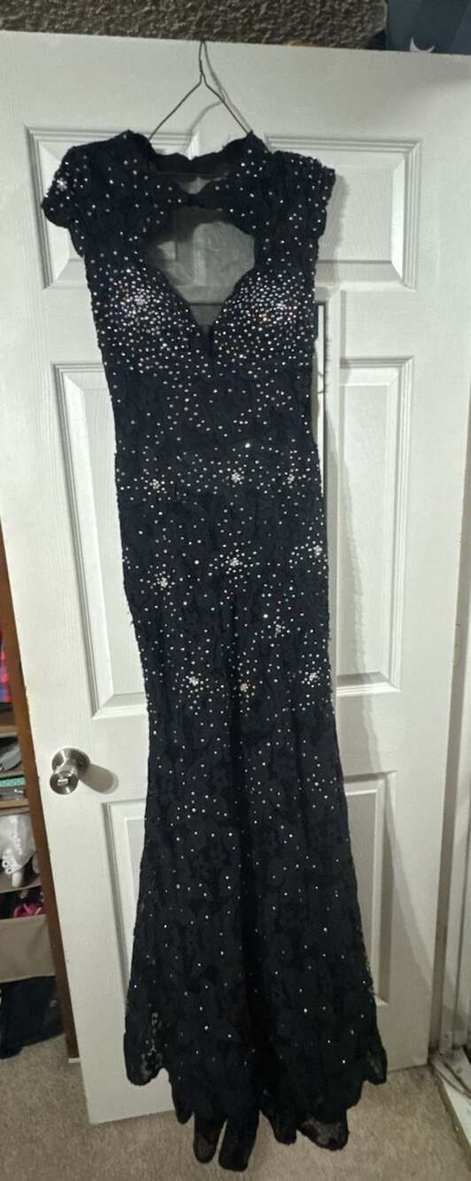 Jovani Black Lace Sequin Mermaid Prom Dress Size 4